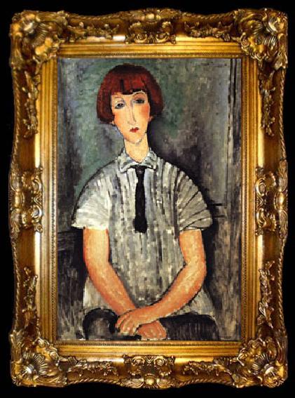 framed  Amedeo Modigliani Yound Woman in a Striped Blouse, ta009-2